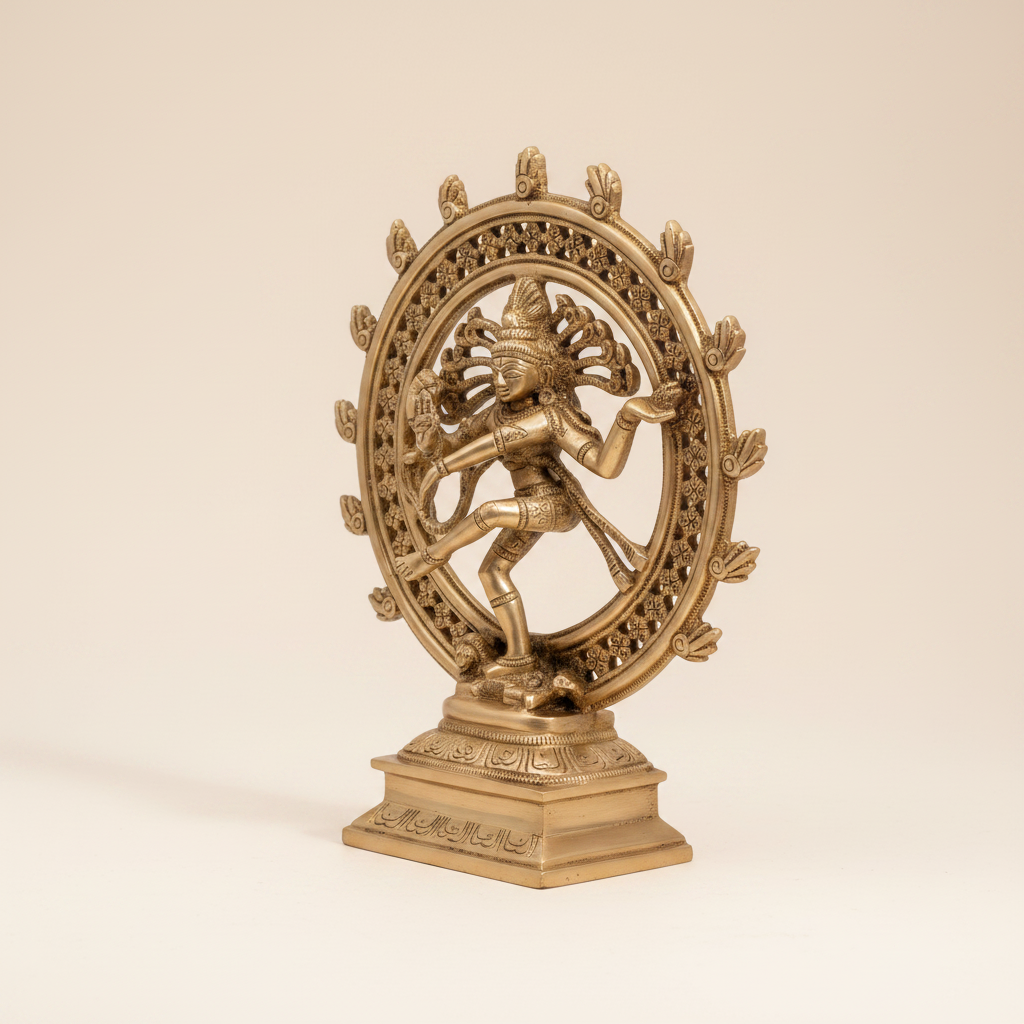 Natraj Ji statue in a warm studio setting, right three-quarter view