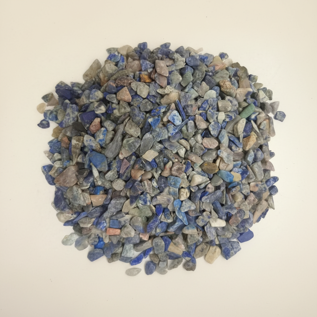 Lapis Lazuli Chips spread on a warm studio surface