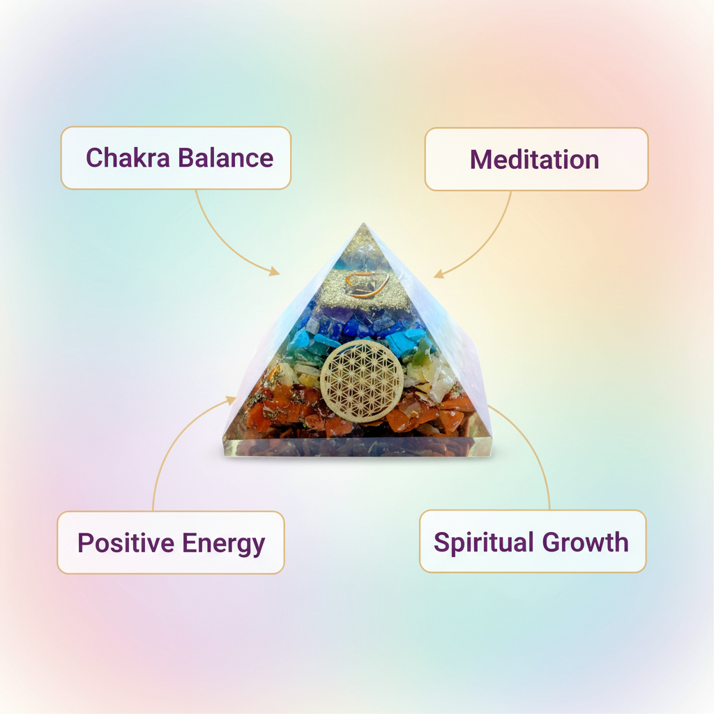 7 Chakra Yantra crystal pyramid with chakra balance, meditation, positive energy and spiritual growth benefits
