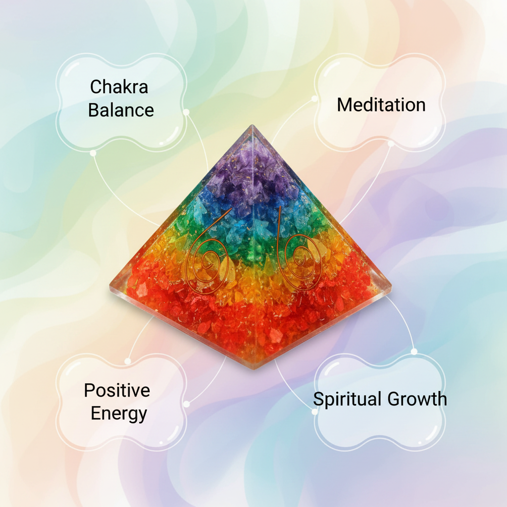 7 Chakra crystal coil pyramid with chakra balance, meditation, positive energy and spiritual growth benefits