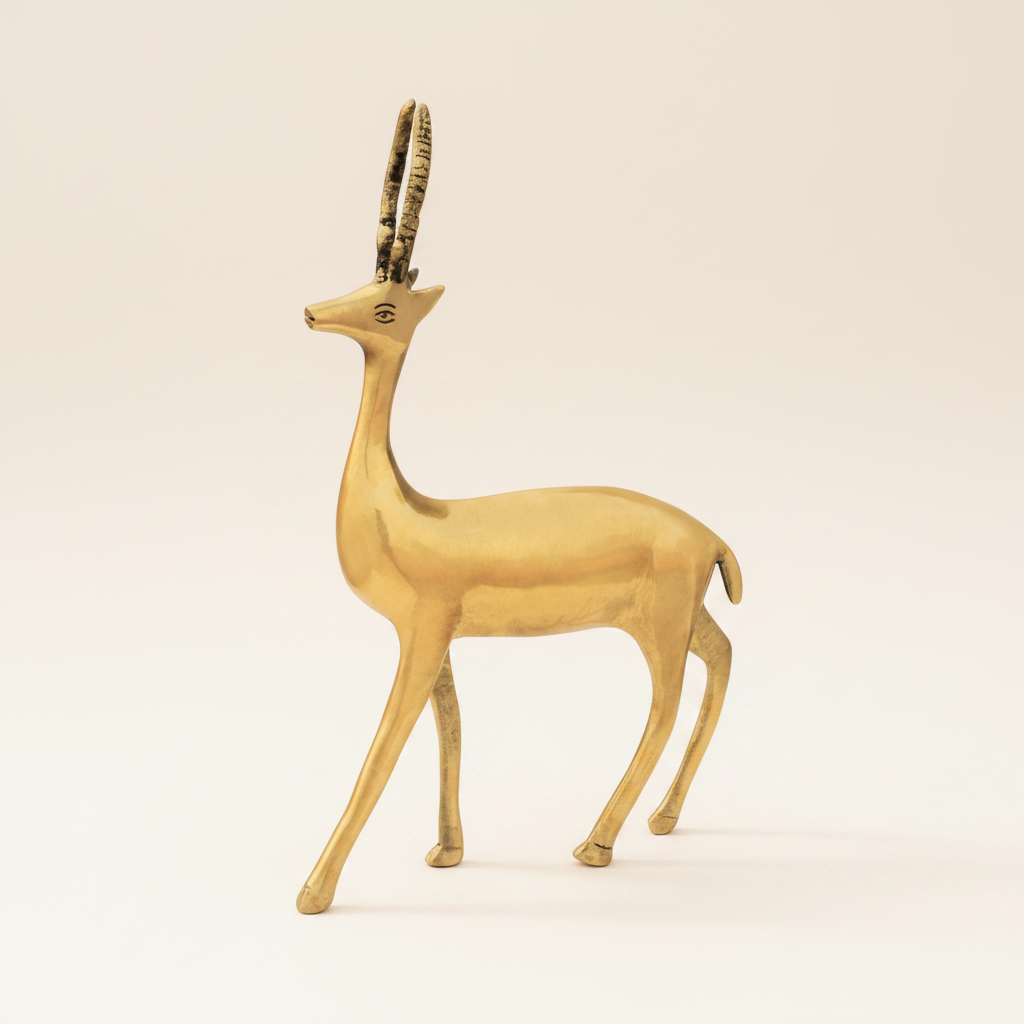 Golden deer statue elevated front view